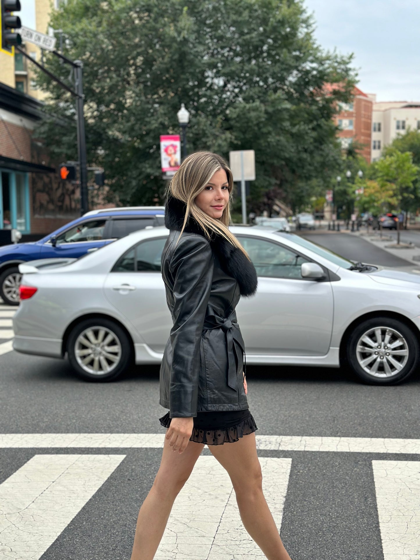 Elsa - Lambskin Leather Jacket With Fox Collar