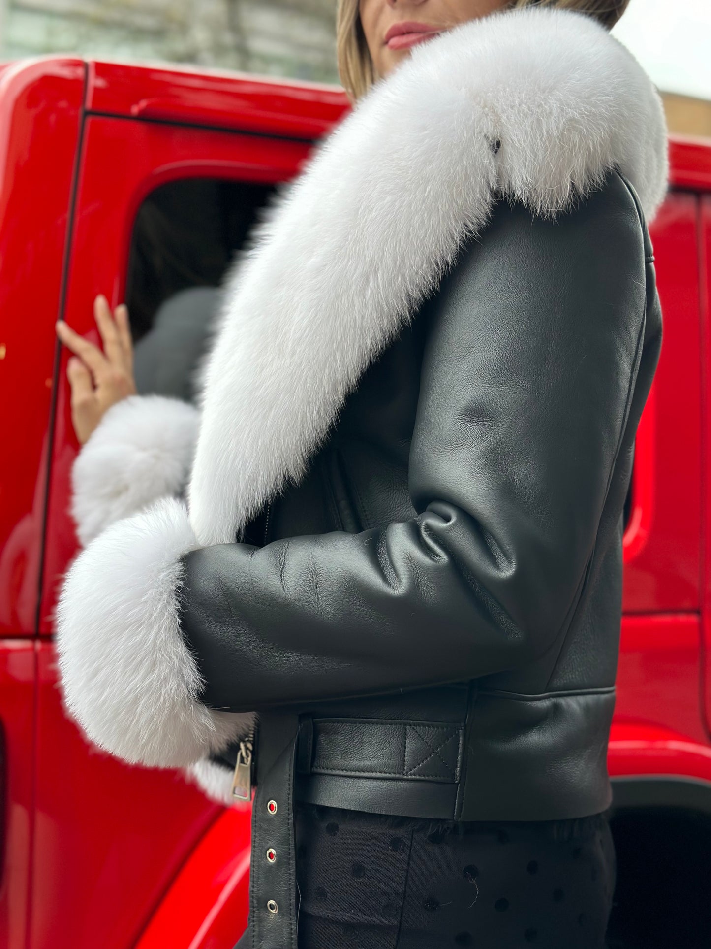 Carolyn Sheepskin Shearling Coat With Fox Trims