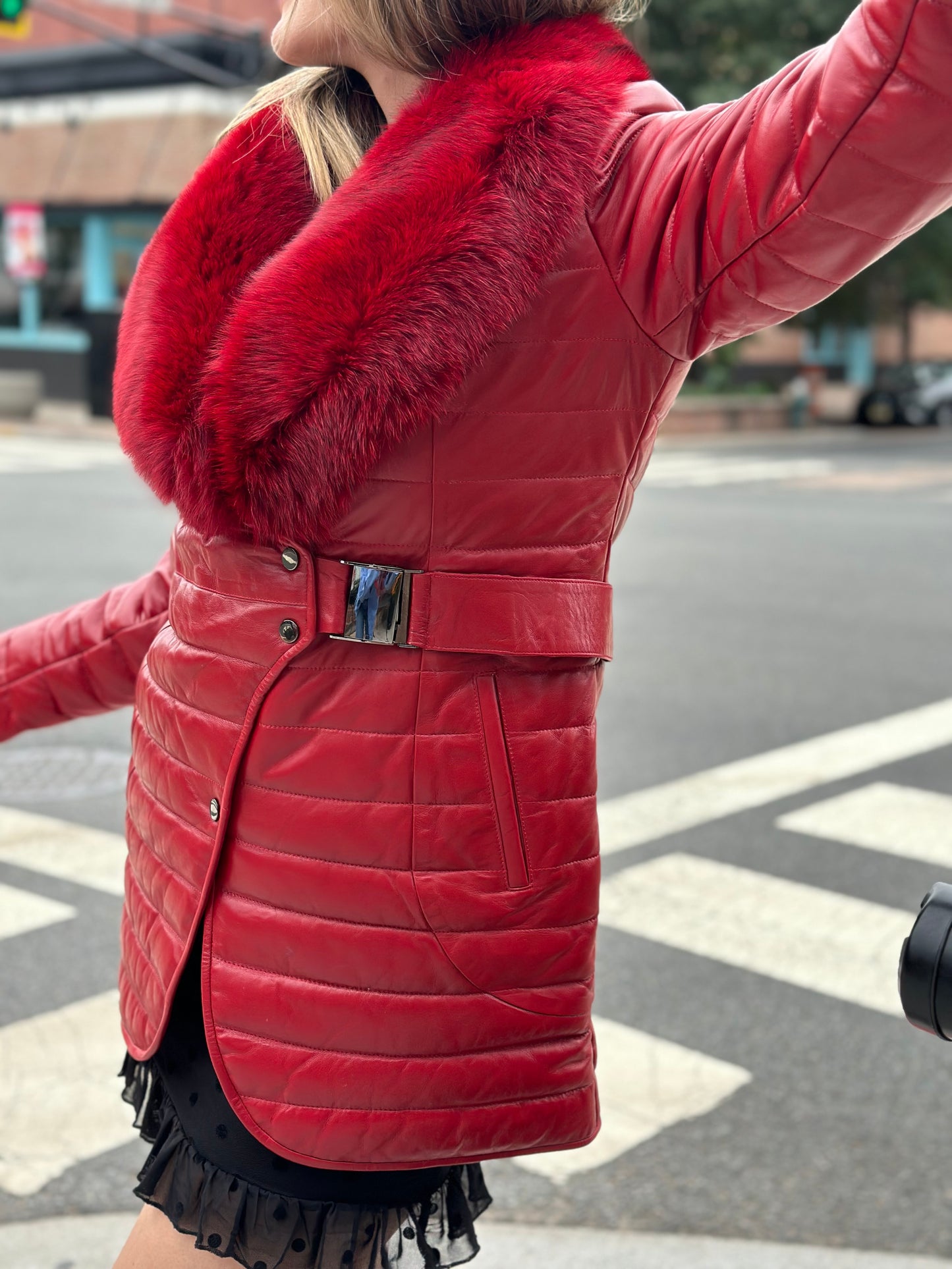 Bella - Lambskin Leather Jacket With Fox Collar