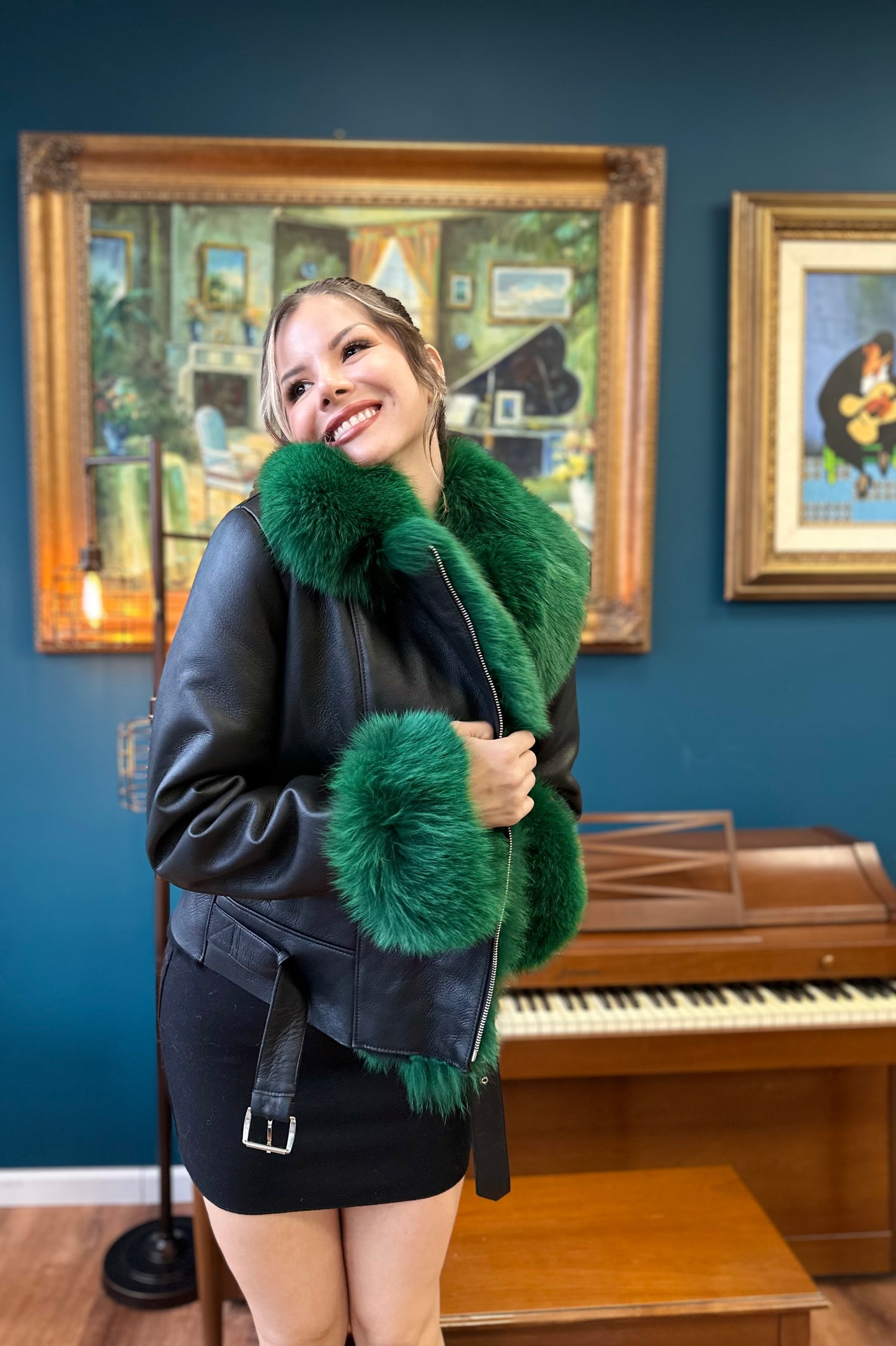 Carolyn Sheepskin Shearling Coat With Fox Trims