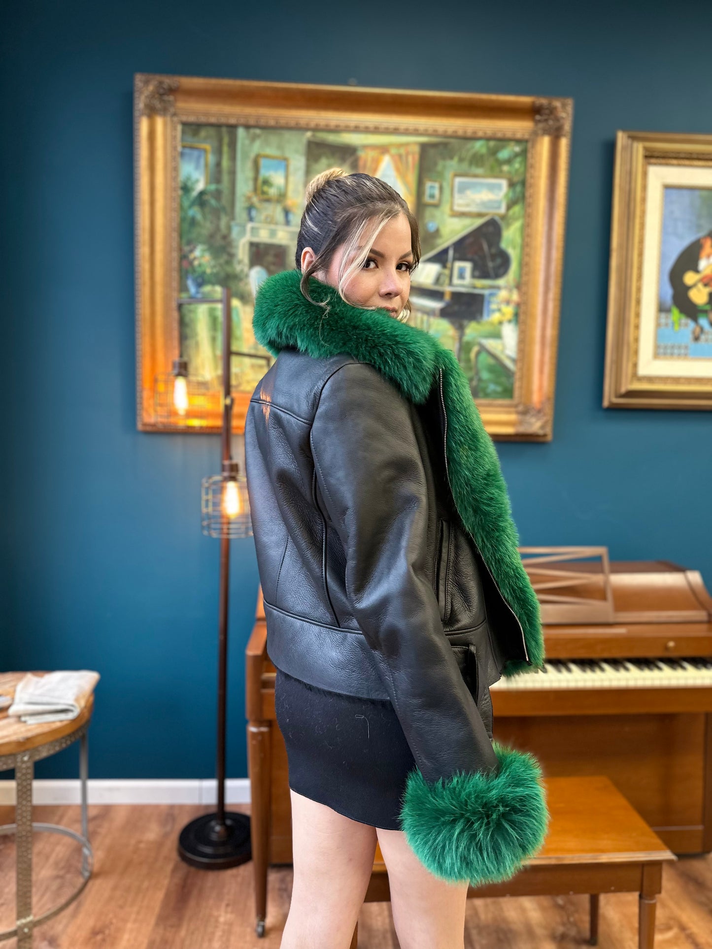 Carolyn Sheepskin Shearling Coat With Fox Trims