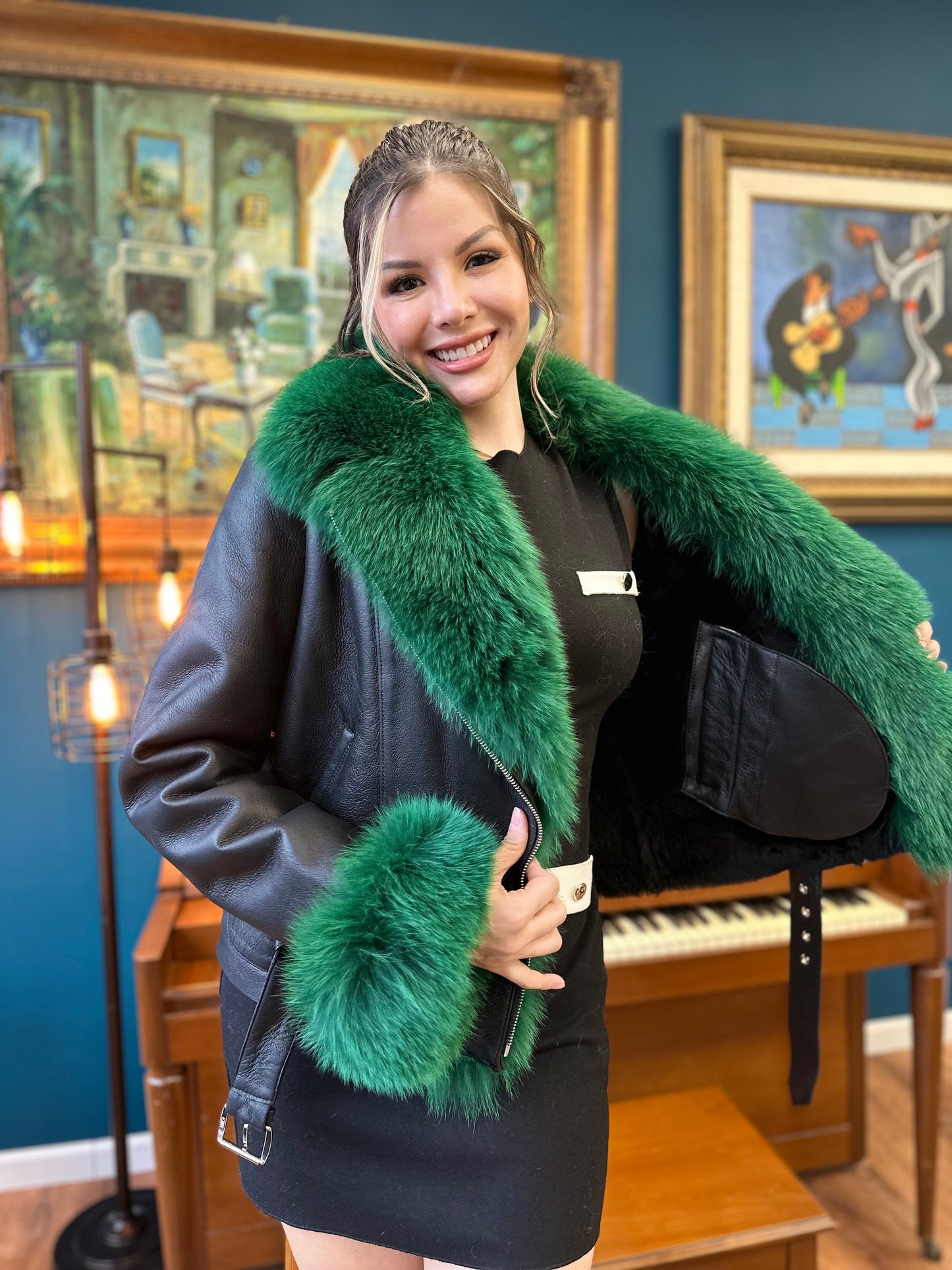 Carolyn Sheepskin Shearling Coat With Fox Trims