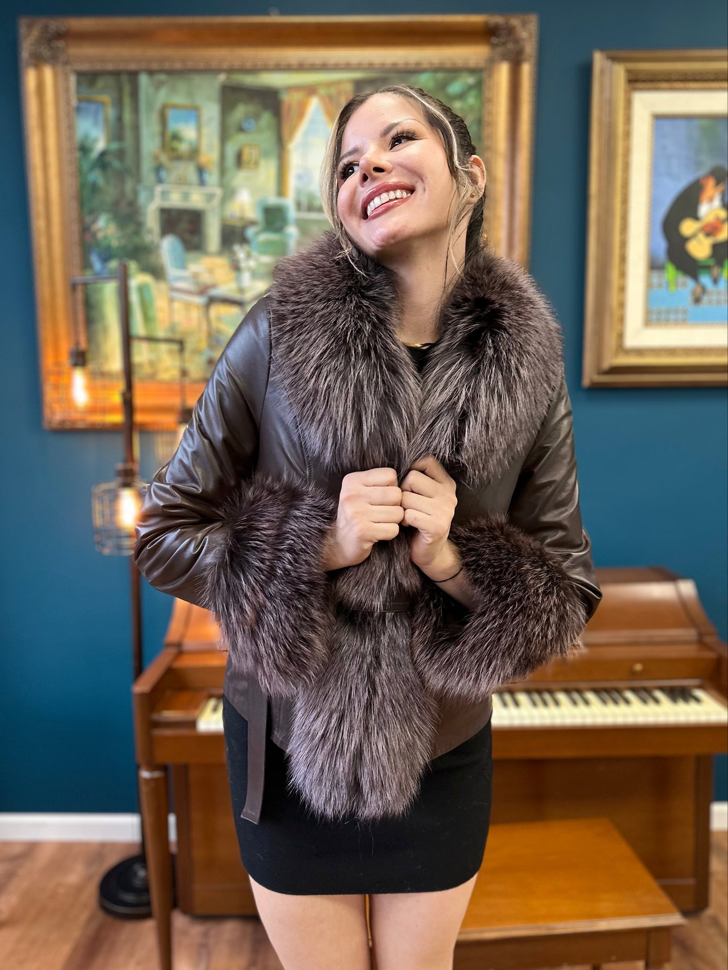 Sophia - Lambskin Leather Jacket With Fox Trims