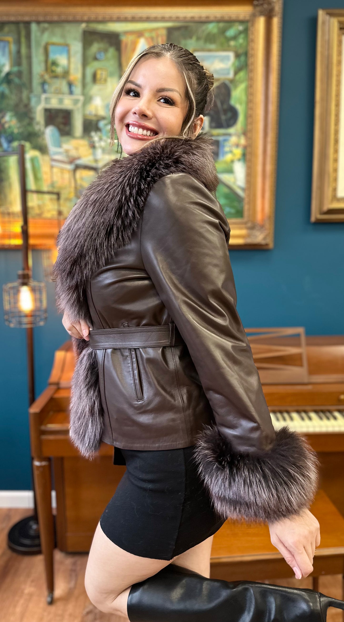 Sophia - Lambskin Leather Jacket With Fox Trims