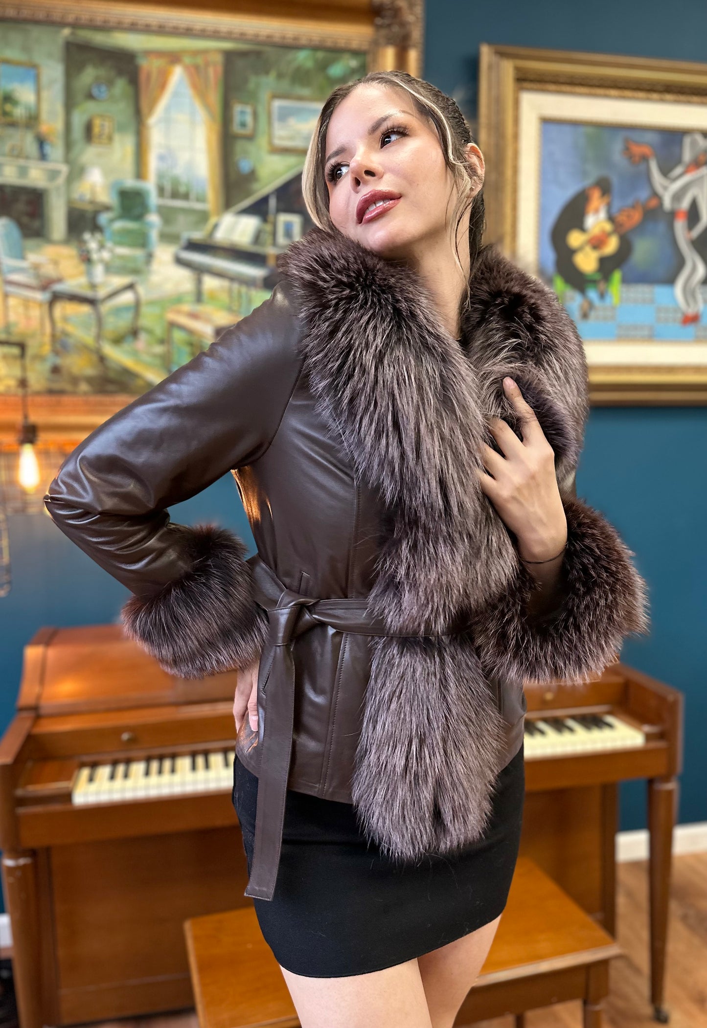Sophia - Lambskin Leather Jacket With Fox Trims