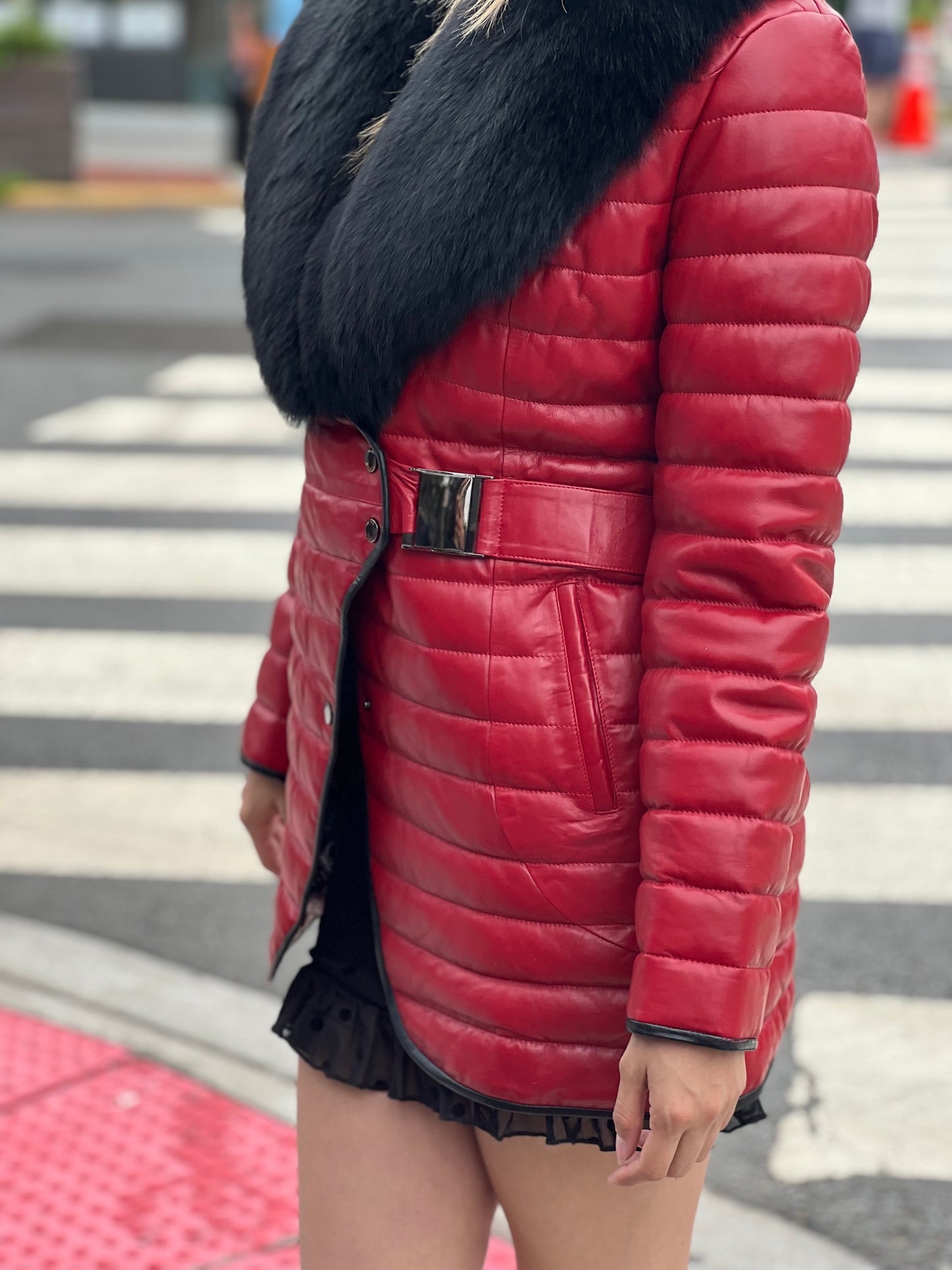 Bella - Lambskin Leather Jacket With Fox Collar