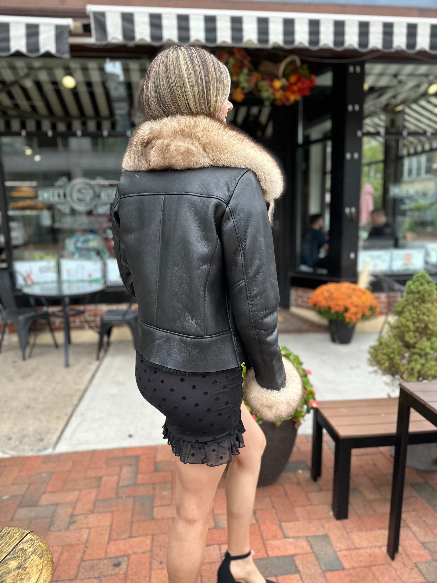 Carolyn Sheepskin Shearling Coat With Fox Trims