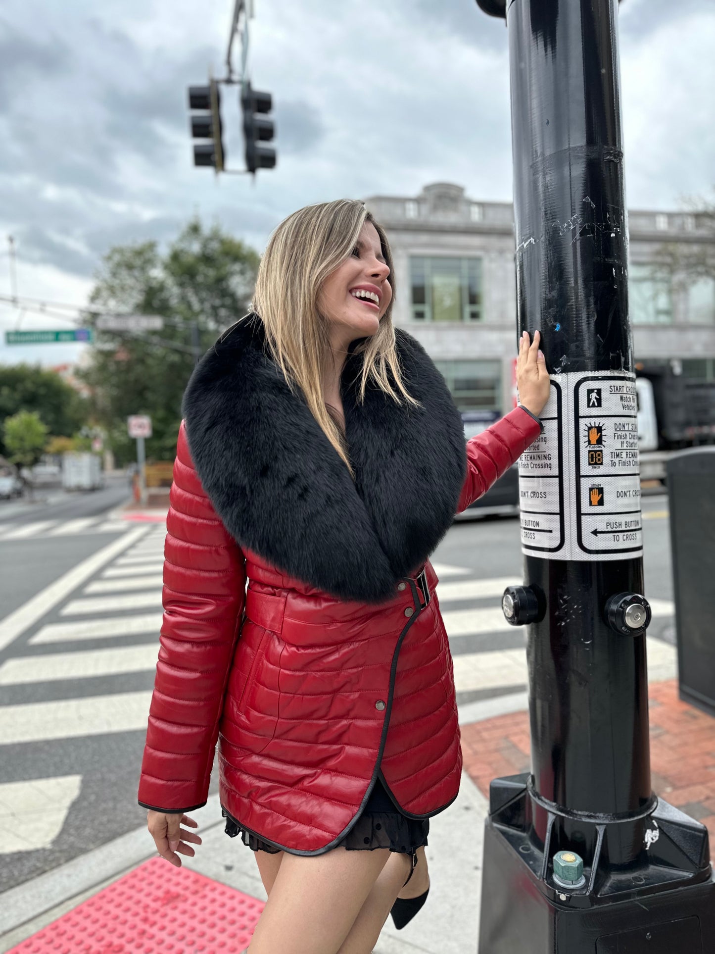 Bella - Lambskin Leather Jacket With Fox Collar