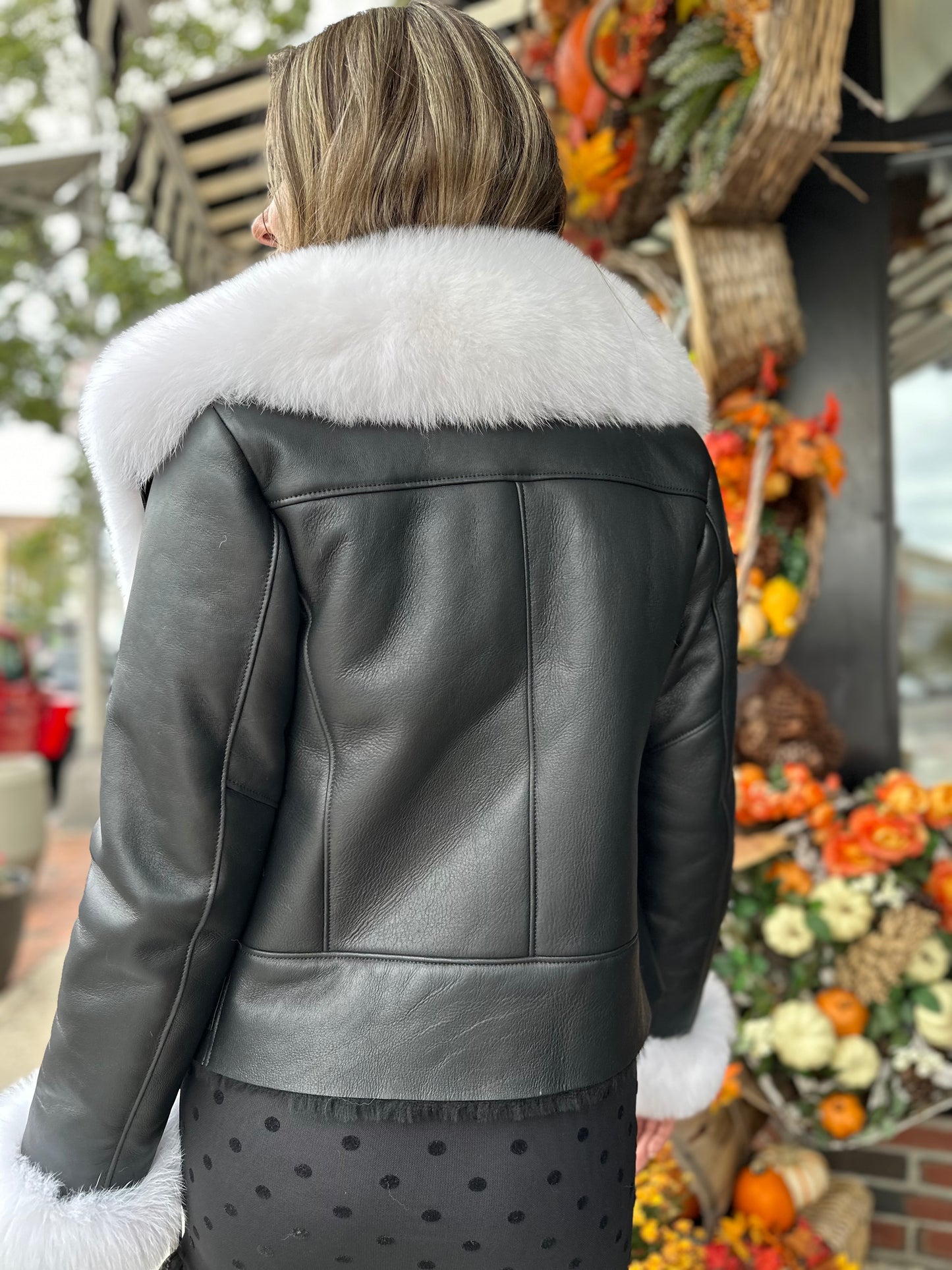Carolyn Sheepskin Shearling Coat With Fox Trims