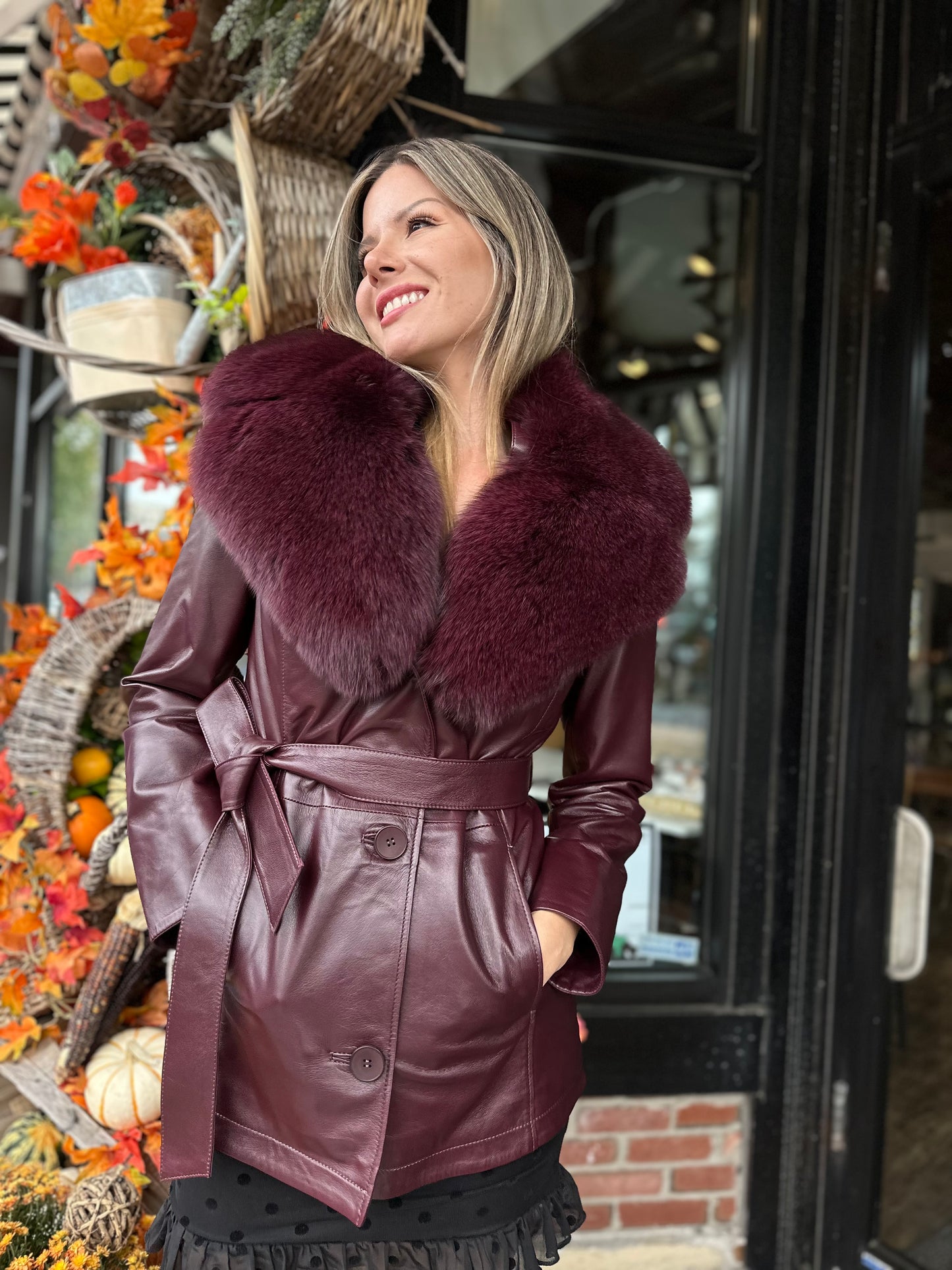 Elsa - Lambskin Leather Jacket With Fox Collar