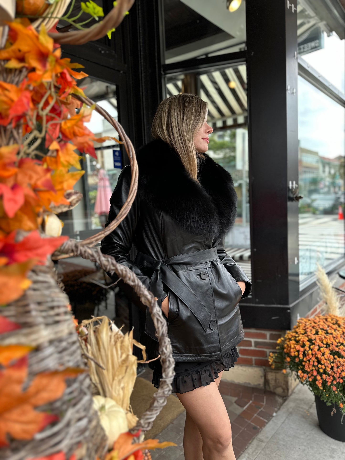 Elsa - Lambskin Leather Jacket With Fox Collar