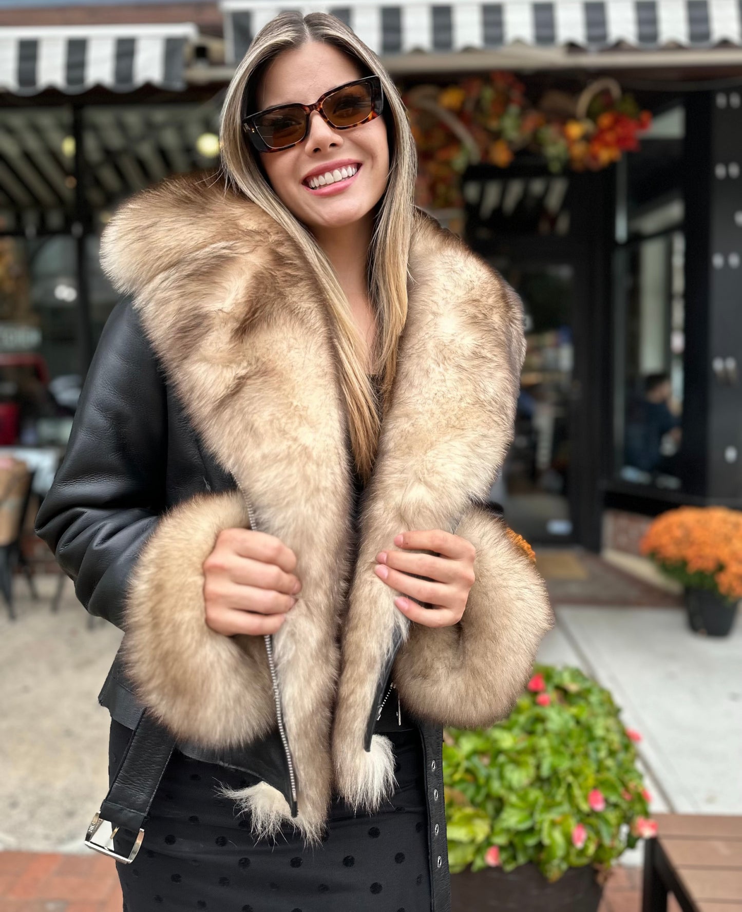 Carolyn Sheepskin Shearling Coat With Fox Trims