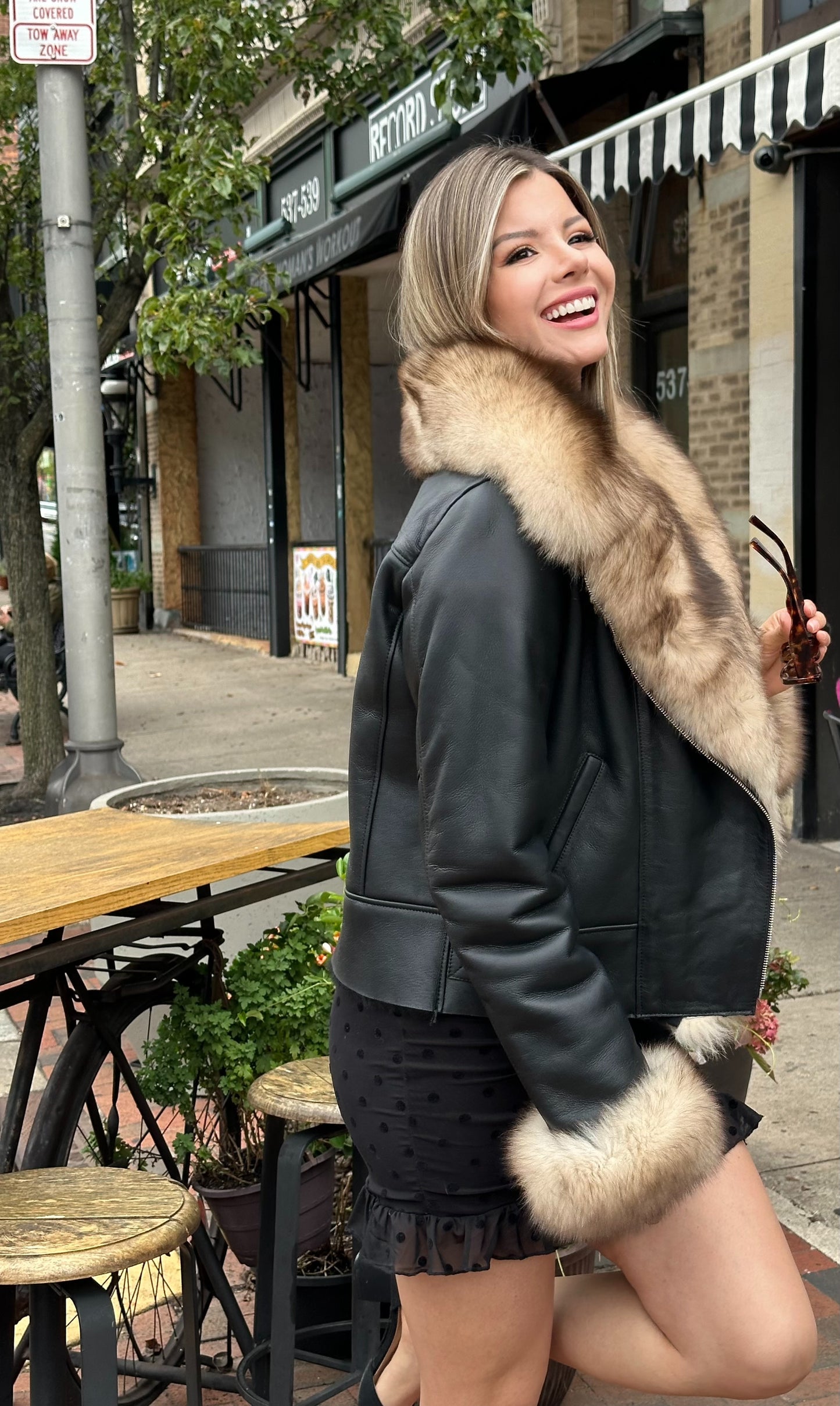 Carolyn Sheepskin Shearling Coat With Fox Trims