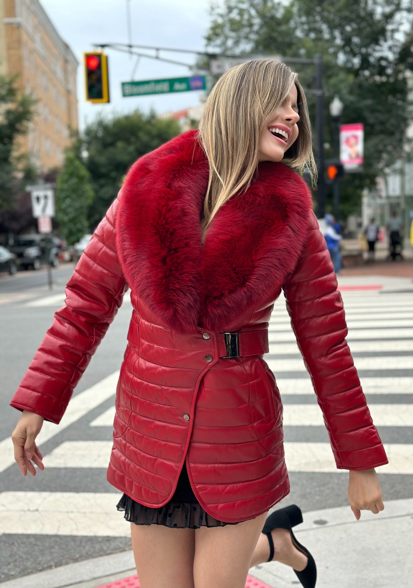 Bella - Lambskin Leather Jacket With Fox Collar