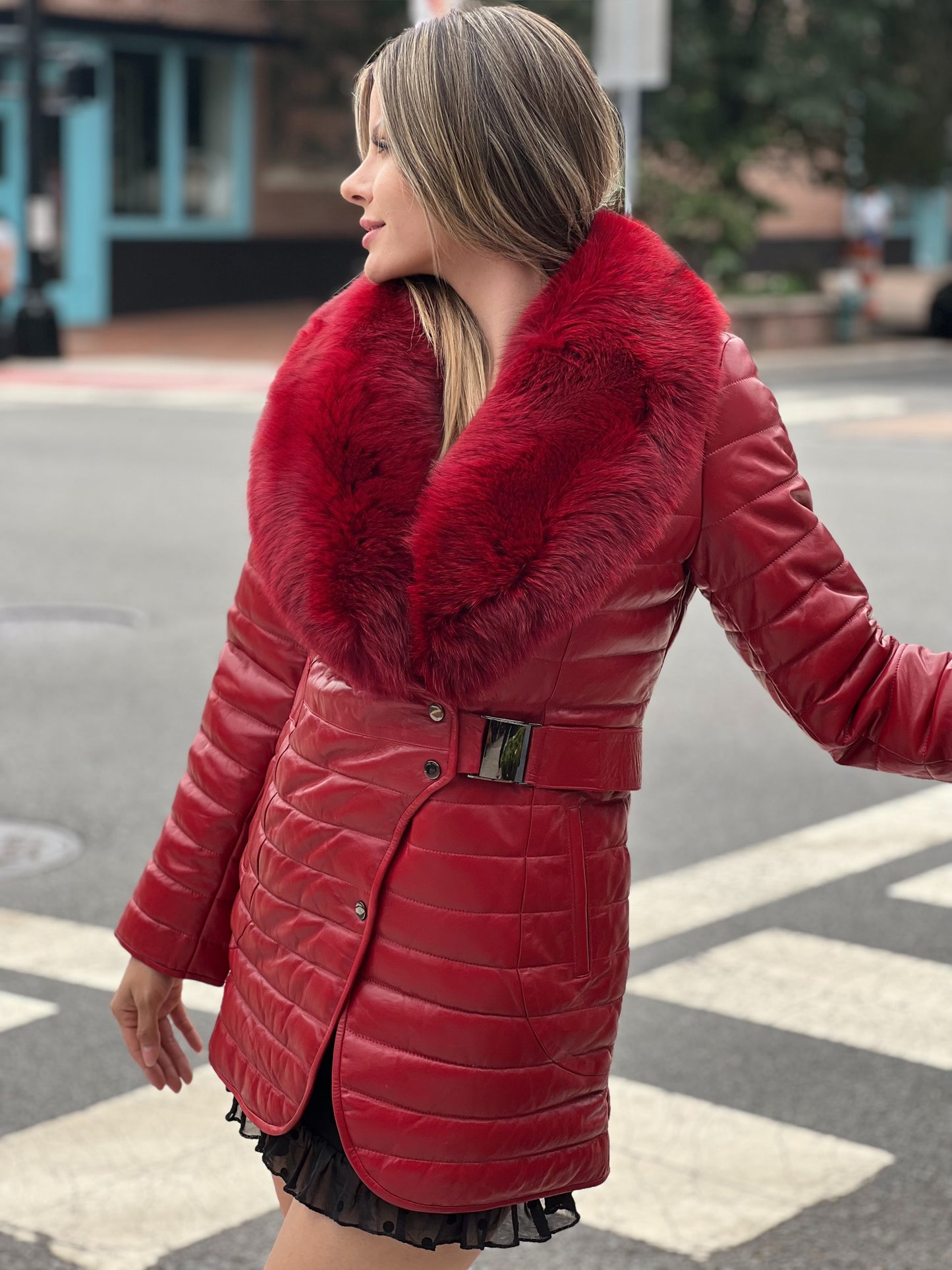Bella - Lambskin Leather Jacket With Fox Collar