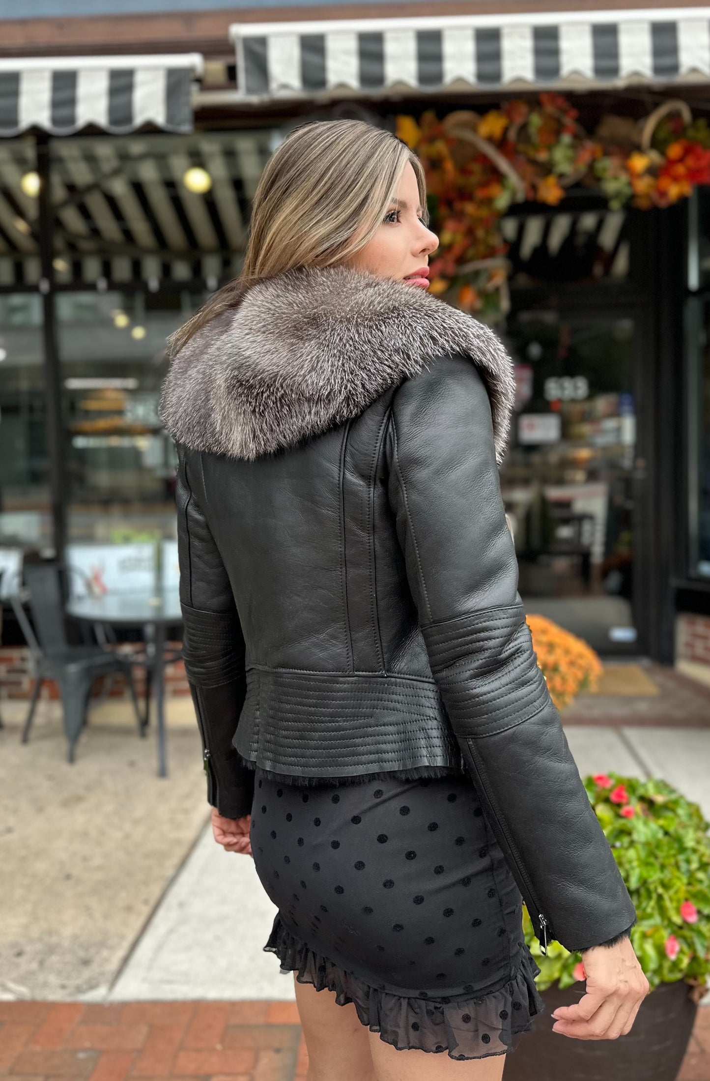Linda - Sheepskin Shearling Coat With Fox Collar