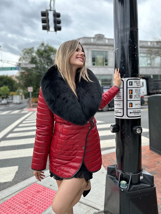 Bella - Lambskin Leather Jacket With Fox Collar