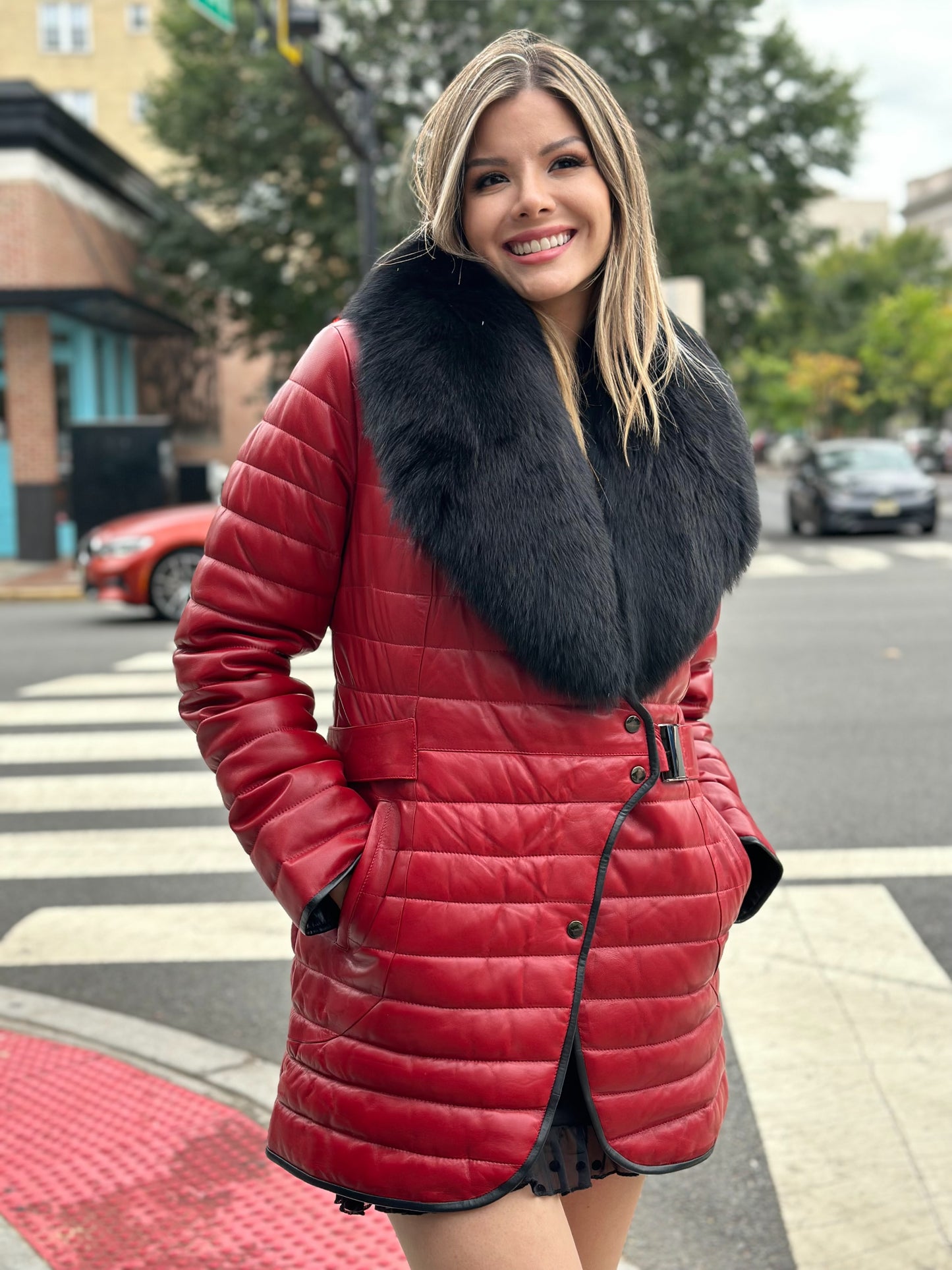 Bella - Lambskin Leather Jacket With Fox Collar