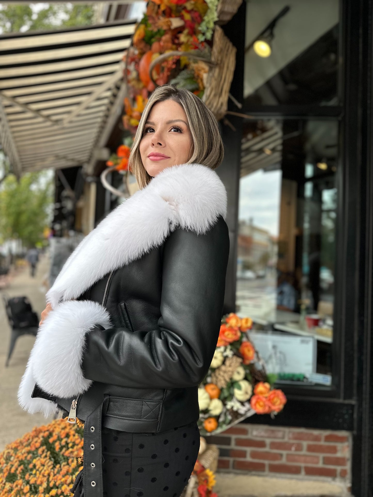 Carolyn Sheepskin Shearling Coat With Fox Trims