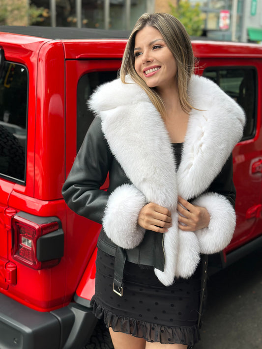 Carolyn Sheepskin Shearling Coat With Fox Trims