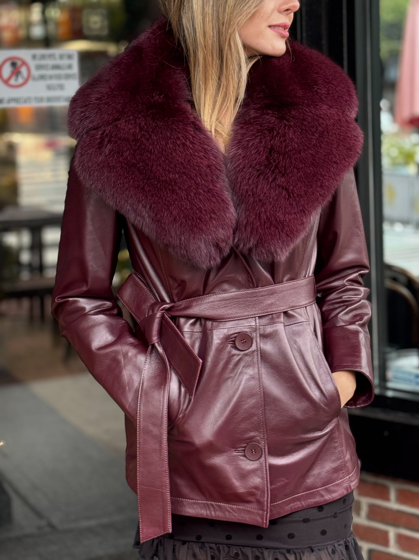 Elsa - Lambskin Leather Jacket With Fox Collar