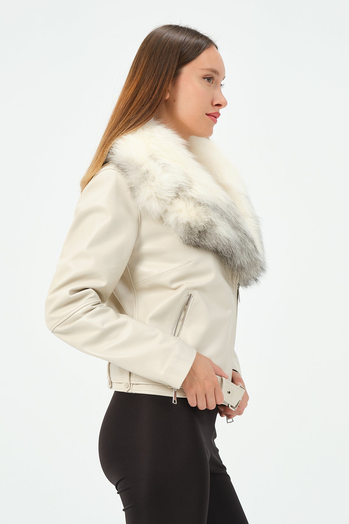 Elita - Lambskin Leather Jacket With Fox Collar