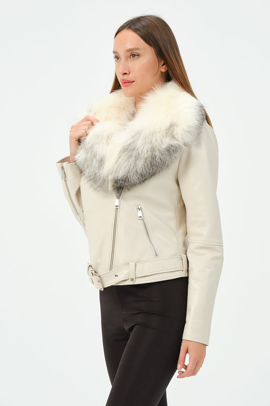 Elita - Lambskin Leather Jacket With Fox Collar