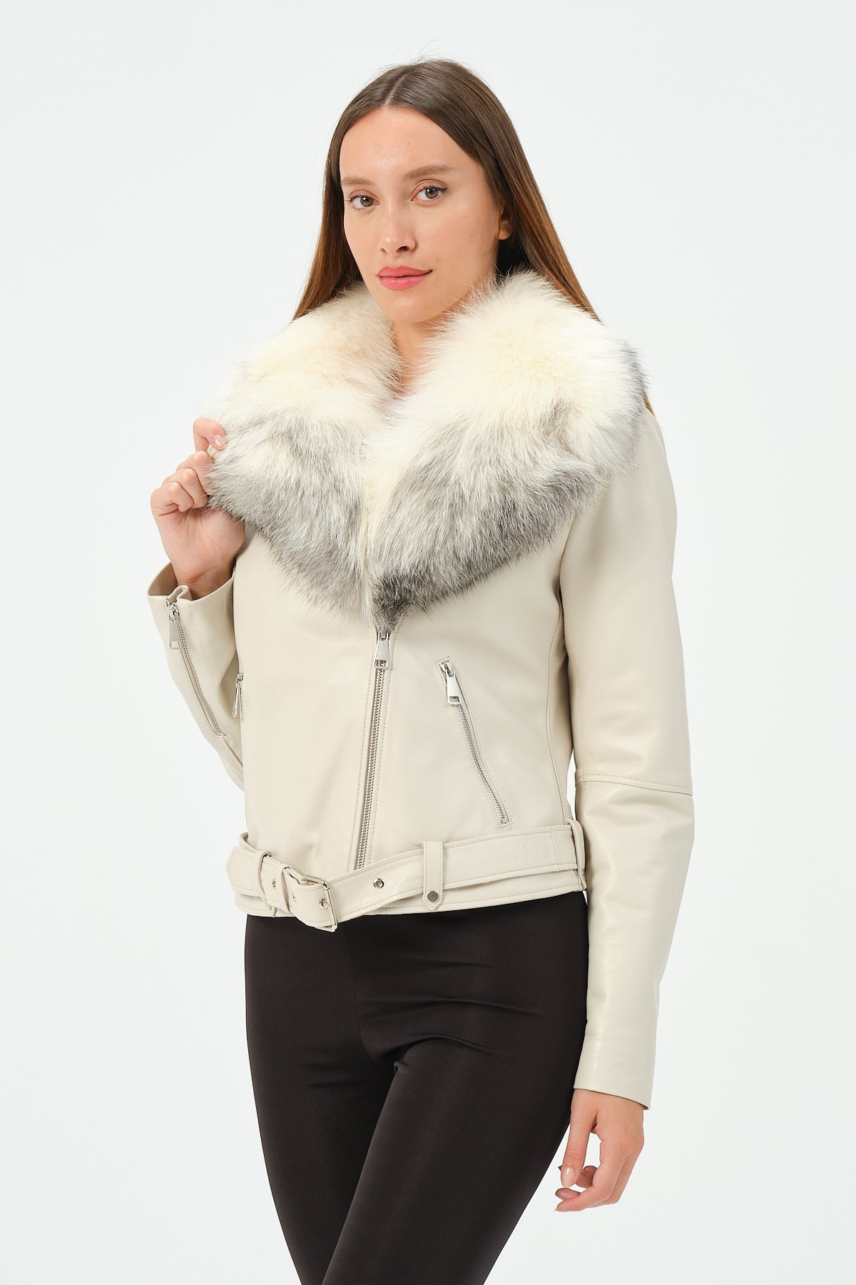 Elita - Lambskin Leather Jacket With Fox Collar