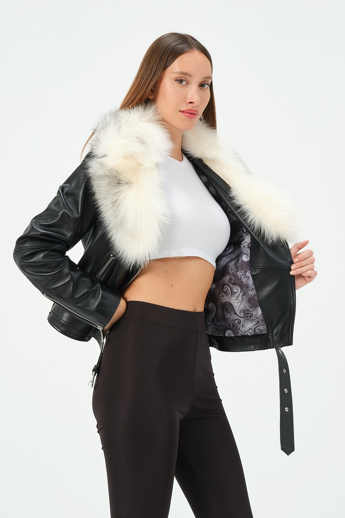 Elita - Lambskin Leather Jacket With Fox Collar