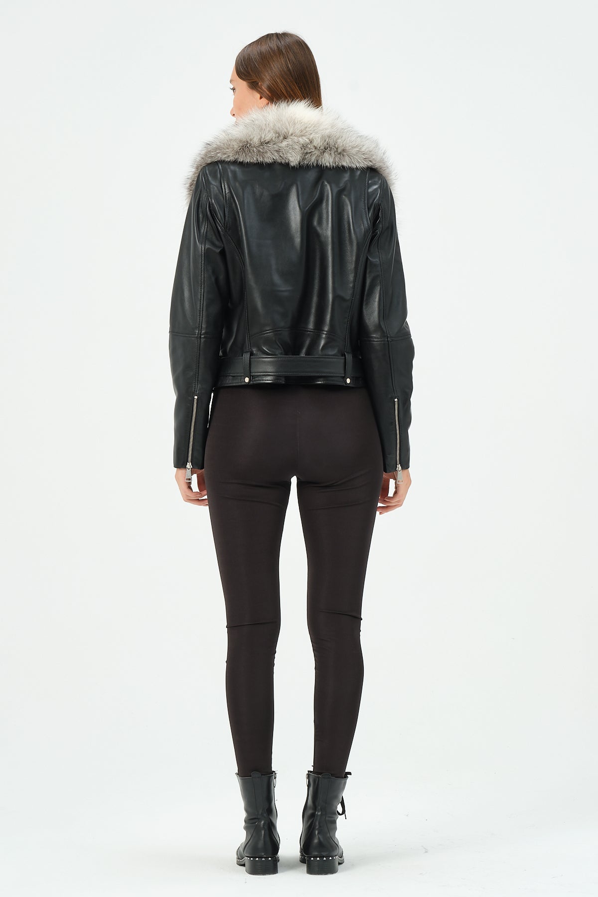 Elita - Lambskin Leather Jacket With Fox Collar