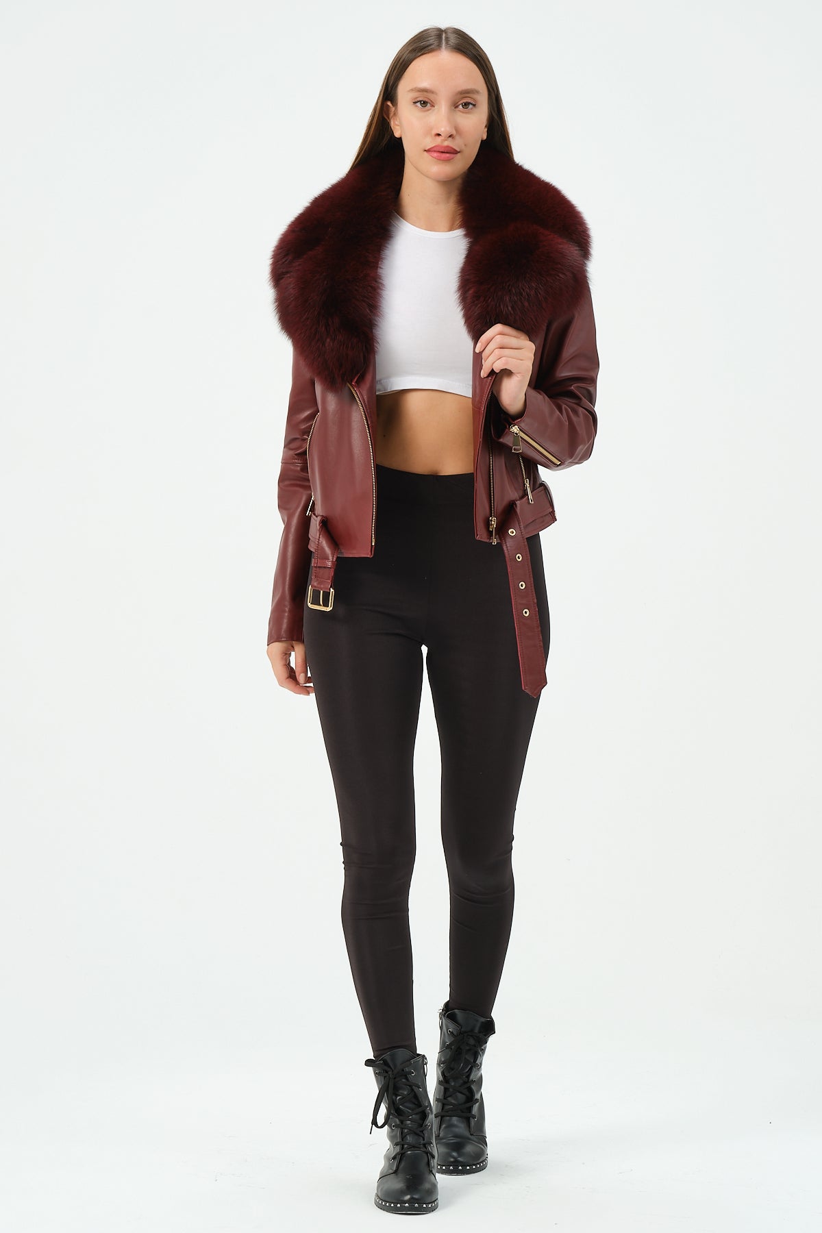 Elita - Lambskin Leather Jacket With Fox Collar