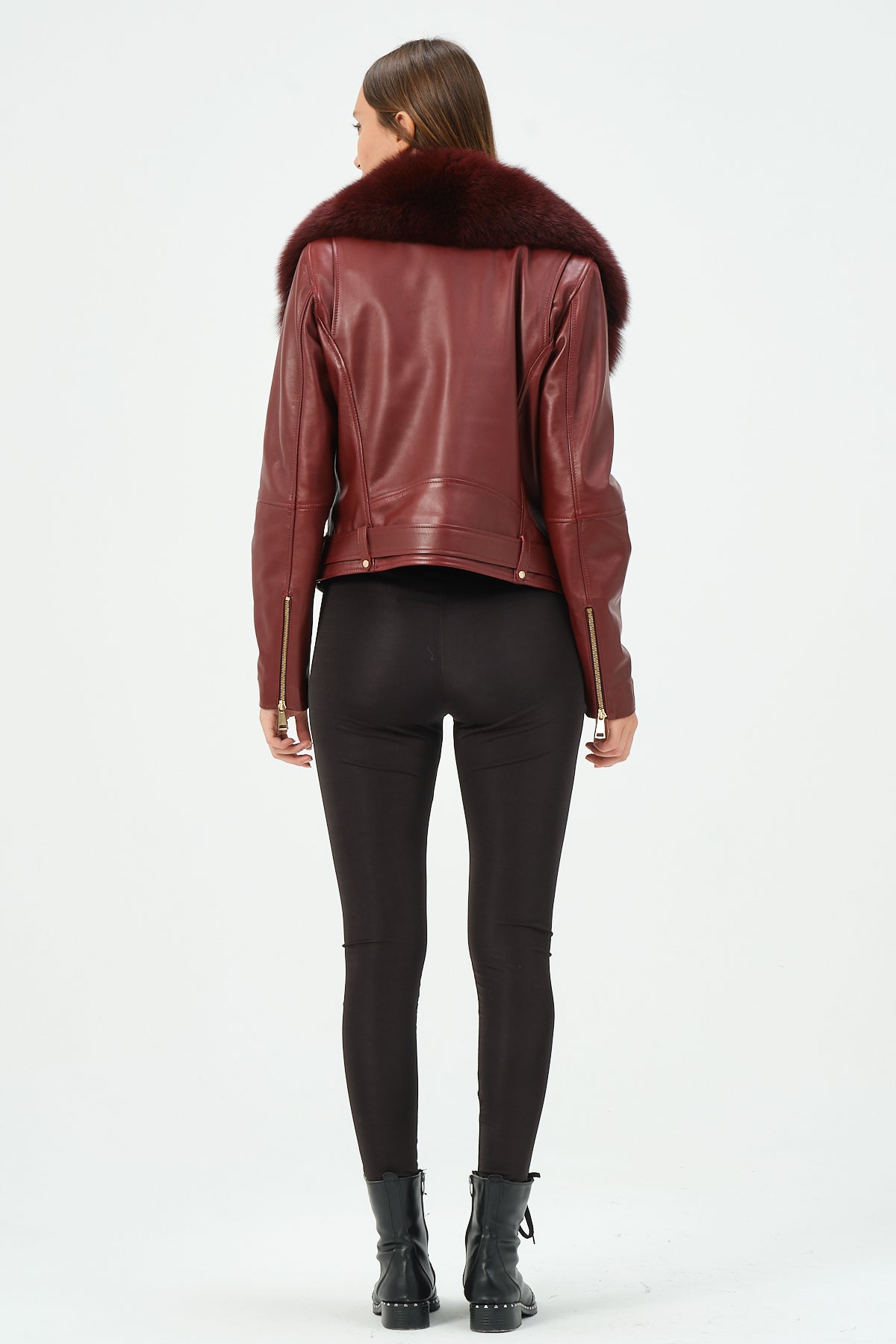 Elita - Lambskin Leather Jacket With Fox Collar