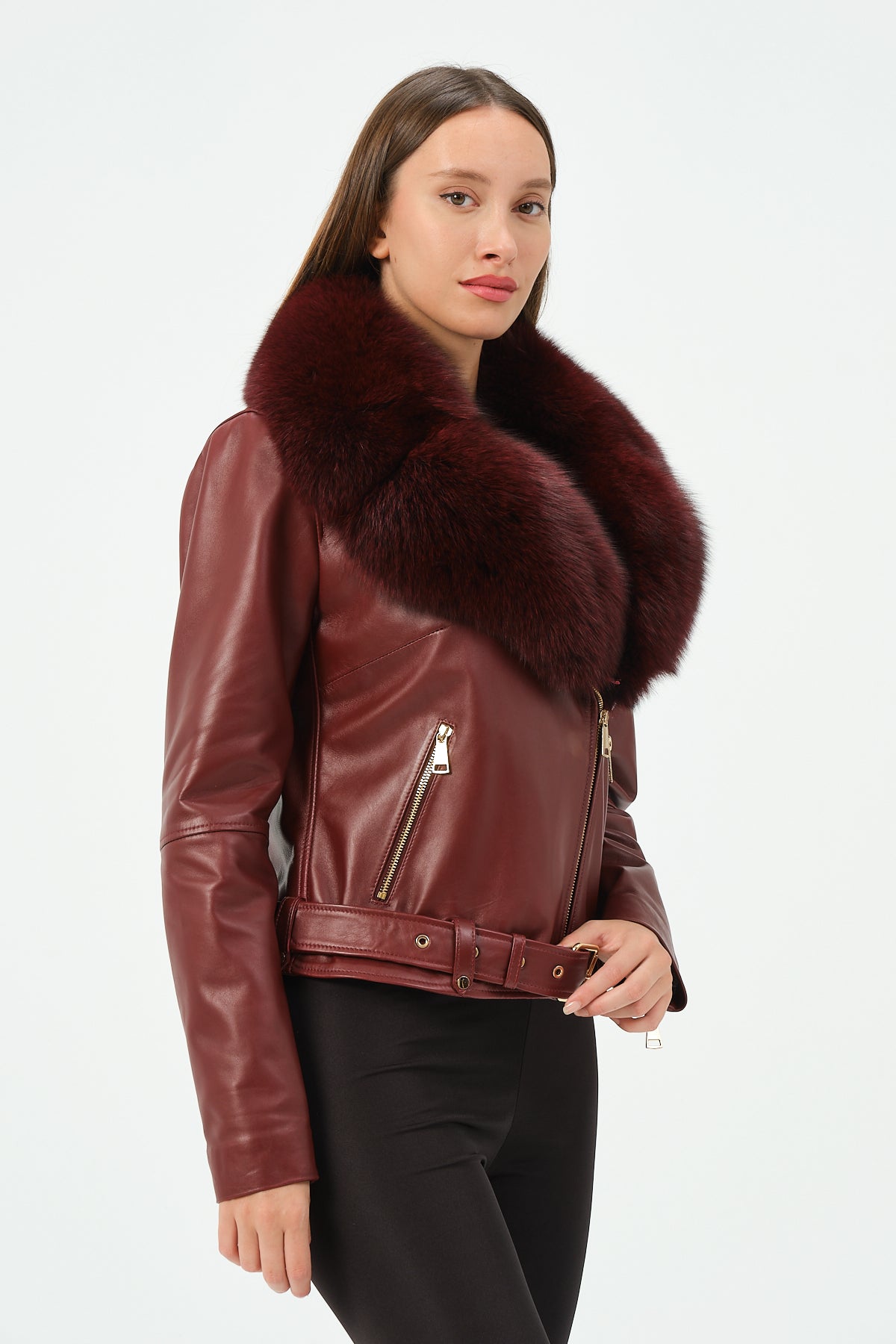 Elita - Lambskin Leather Jacket With Fox Collar