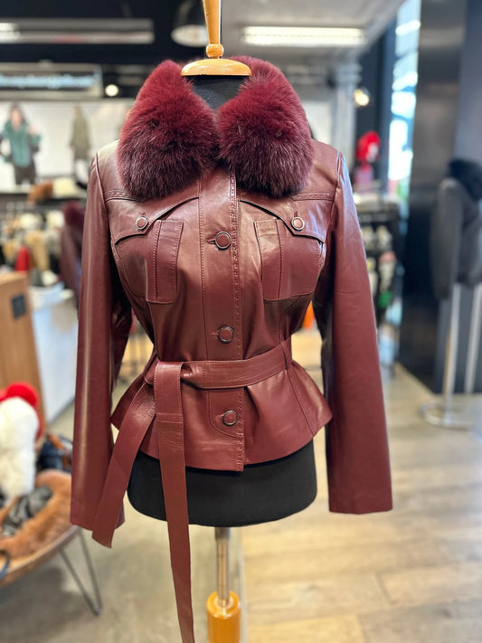 Sarah - Lambskin Leather Jacket With Fox Collar