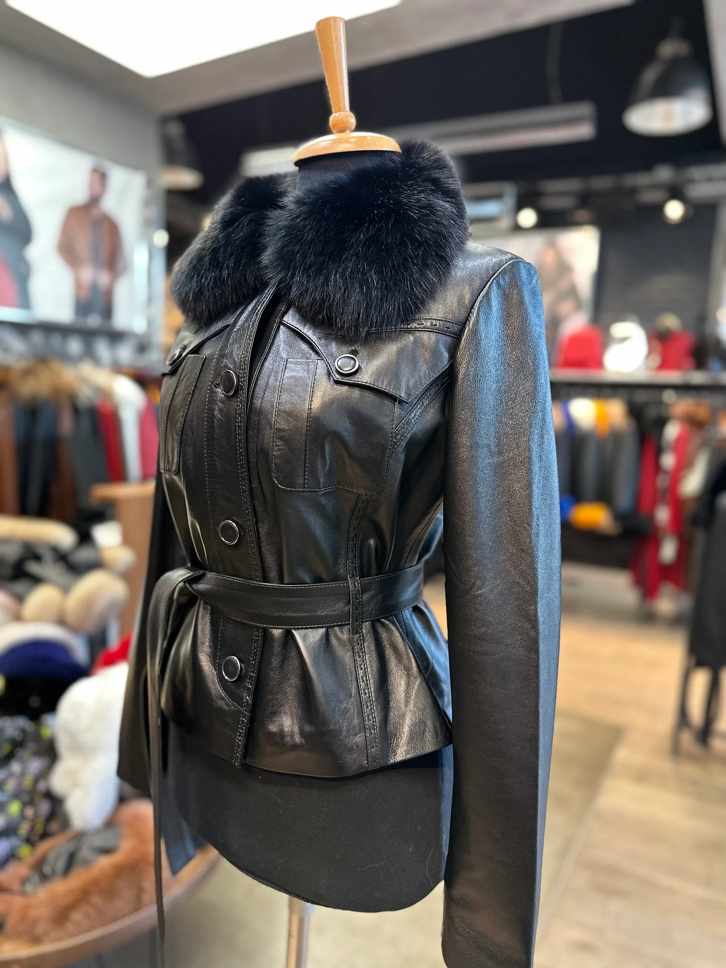 Sarah - Lambskin Leather Jacket With Fox Collar