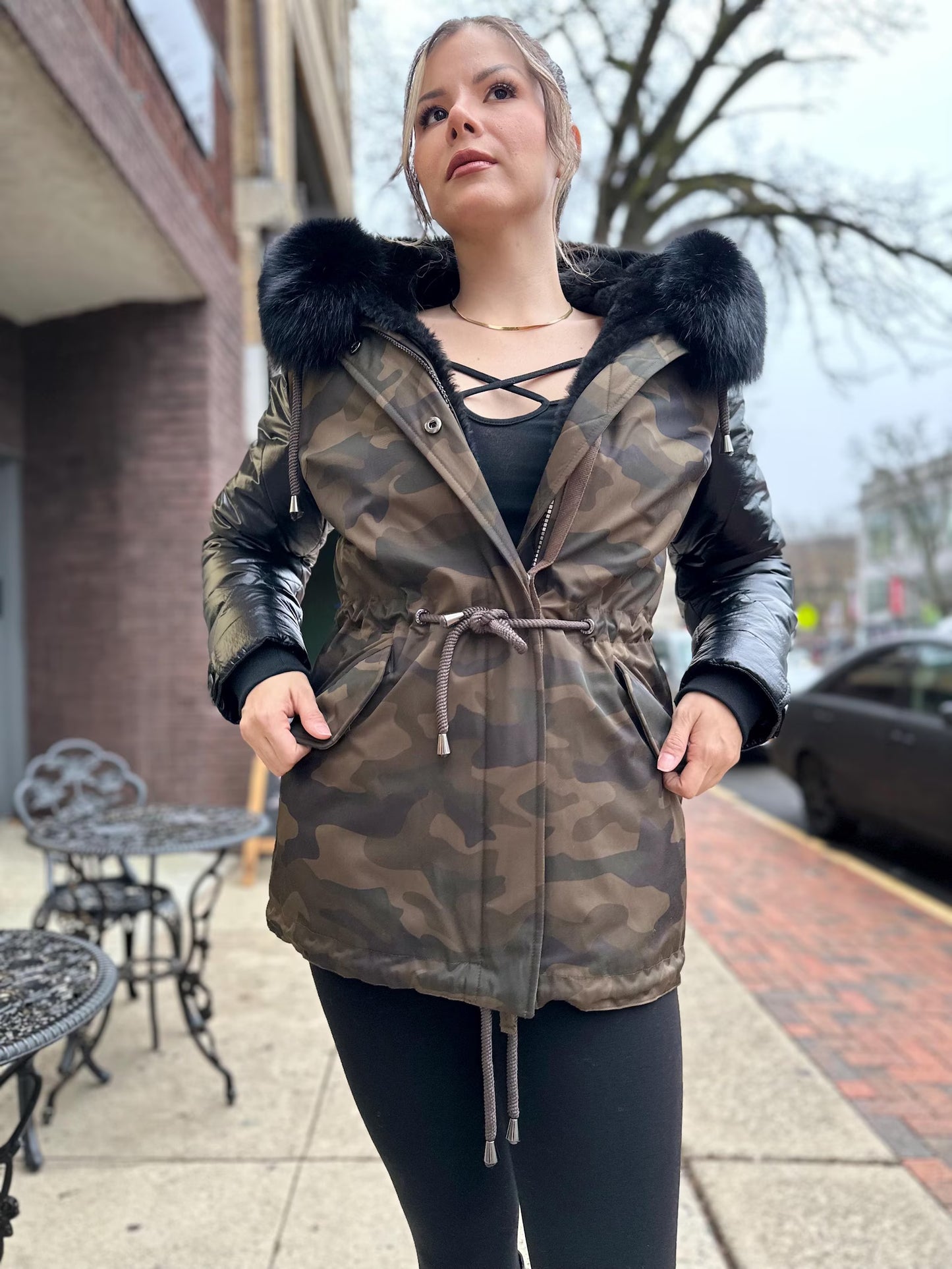 Monica - Sheepskin Shearling Coat With Fox Trims