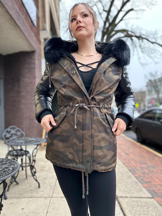 Monica - Sheepskin Shearling Coat With Fox Trims