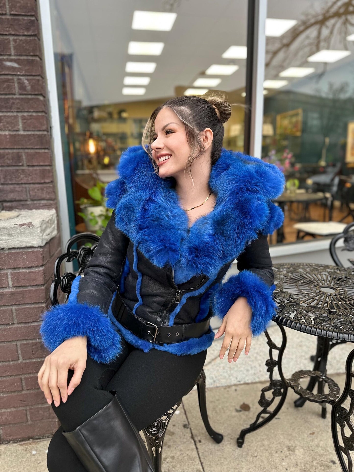 Karen - Sheepskin Shearling Coat With Fox Trims