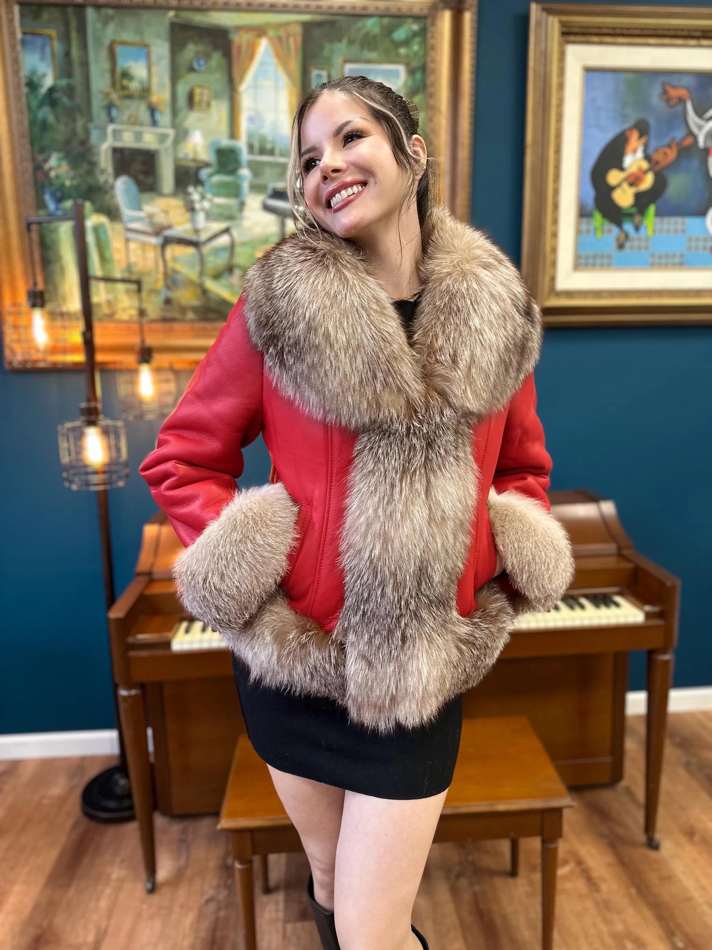 Della - Sheepskin Shearling Coat With Fox Trims