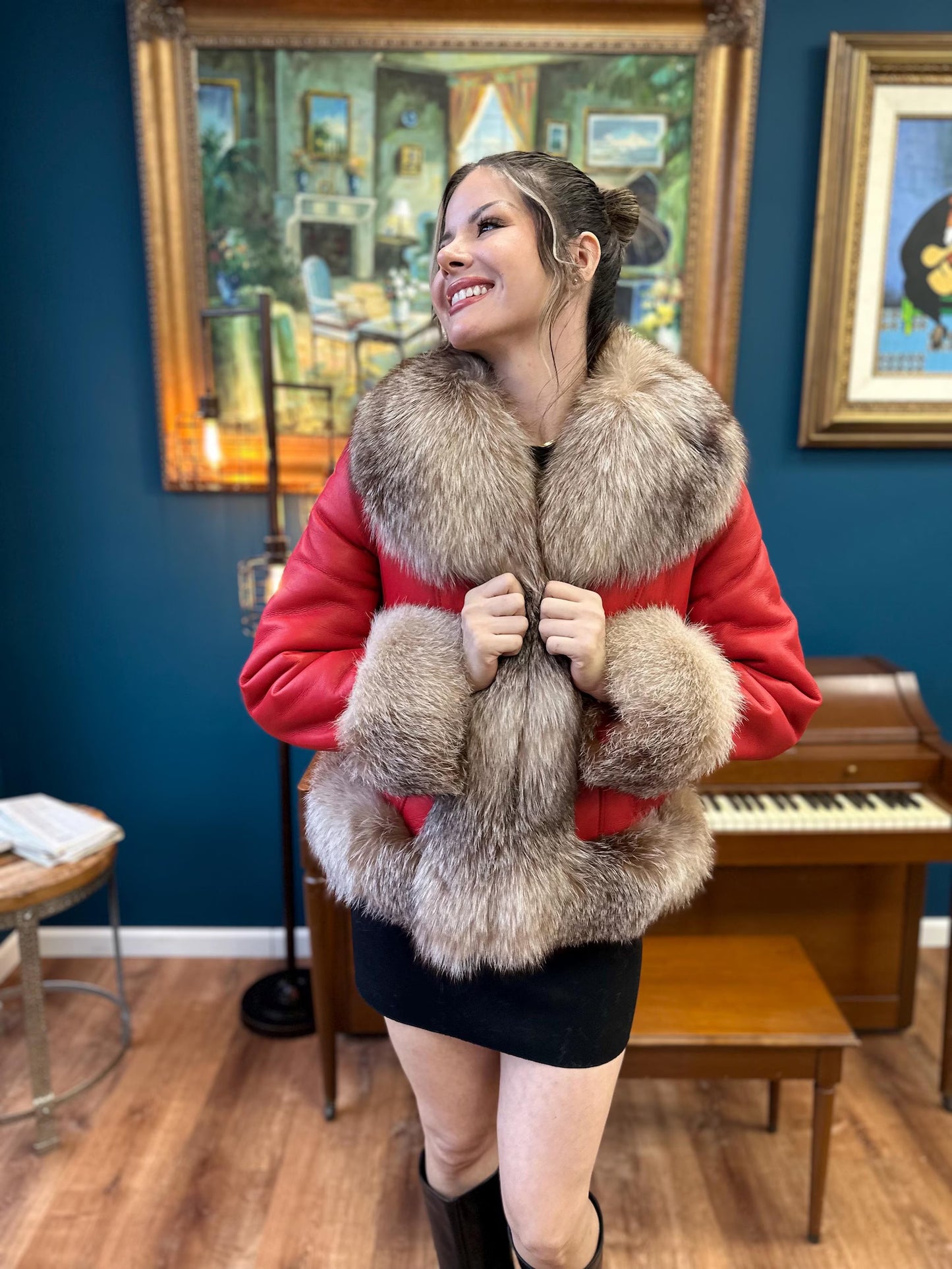 Della - Sheepskin Shearling Coat With Fox Trims