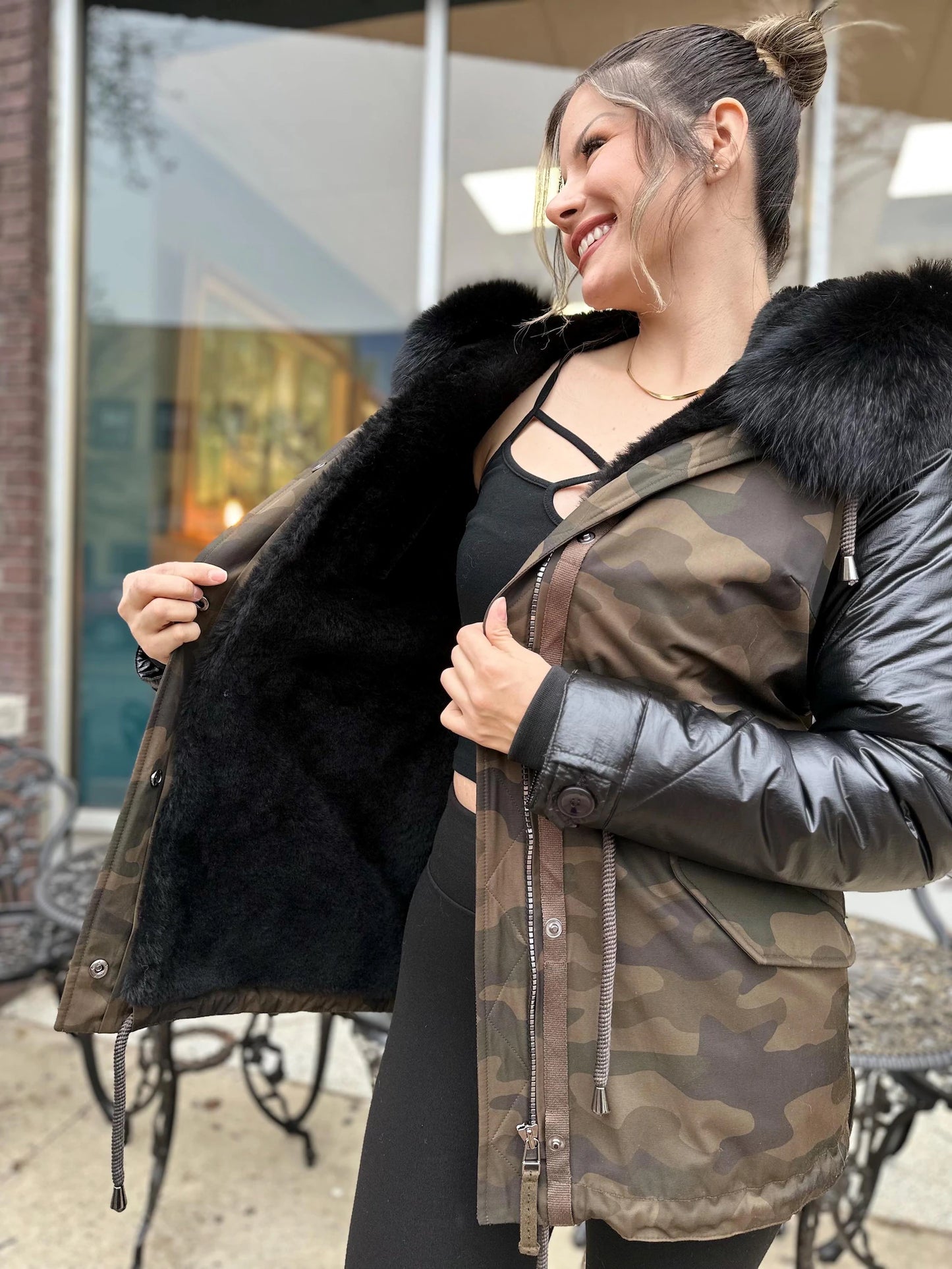 Monica - Sheepskin Shearling Coat With Fox Trims