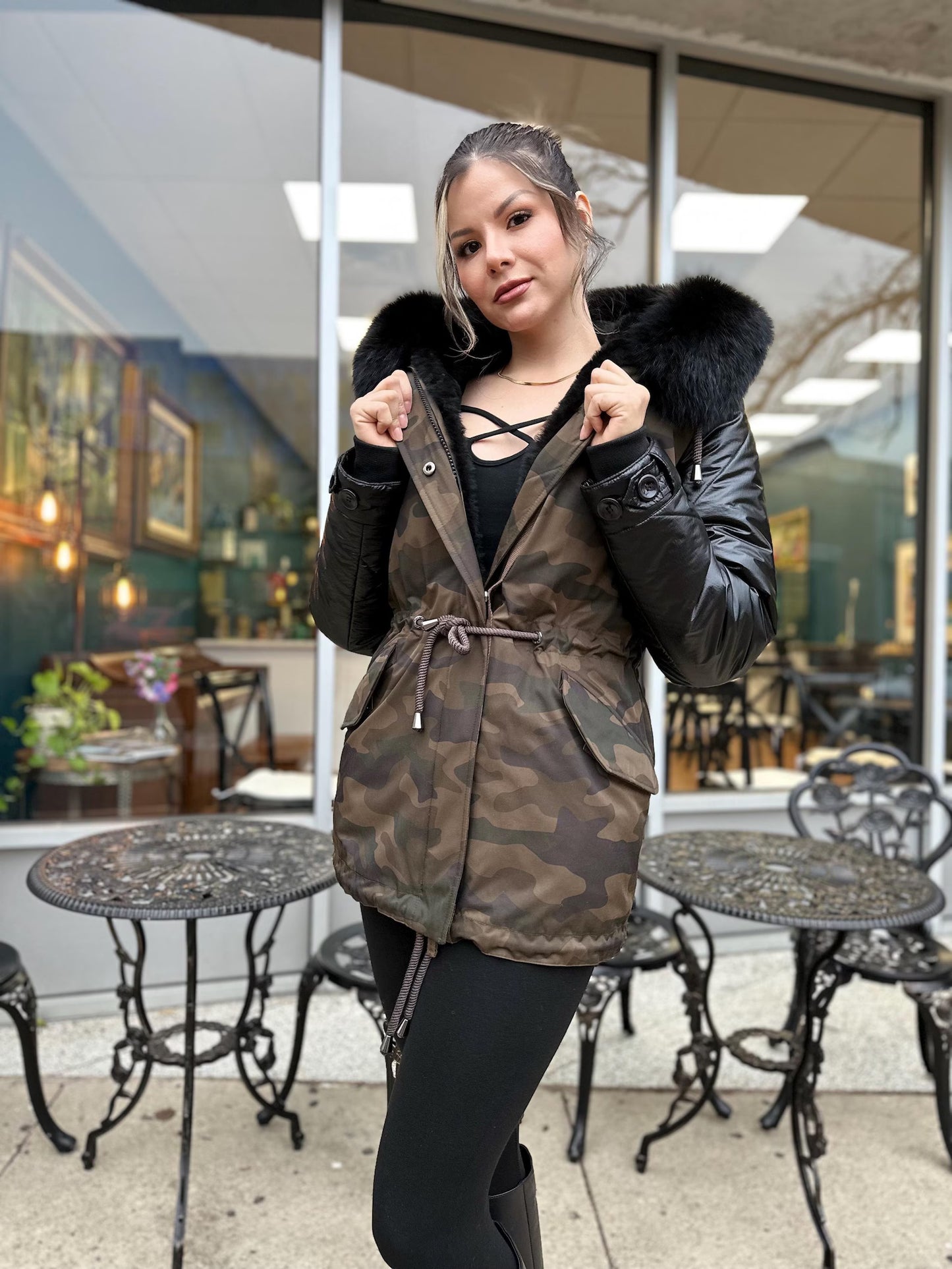 Monica - Sheepskin Shearling Coat With Fox Trims