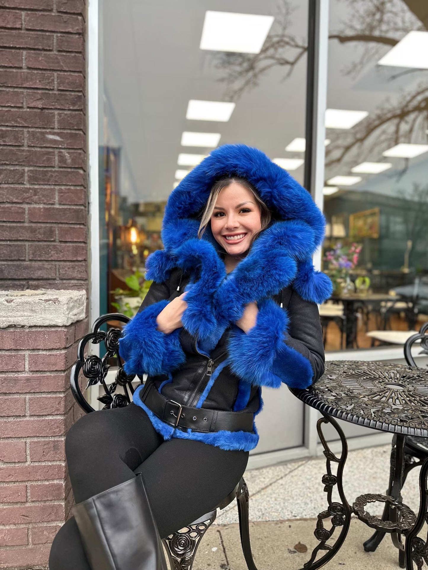 Karen - Sheepskin Shearling Coat With Fox Trims