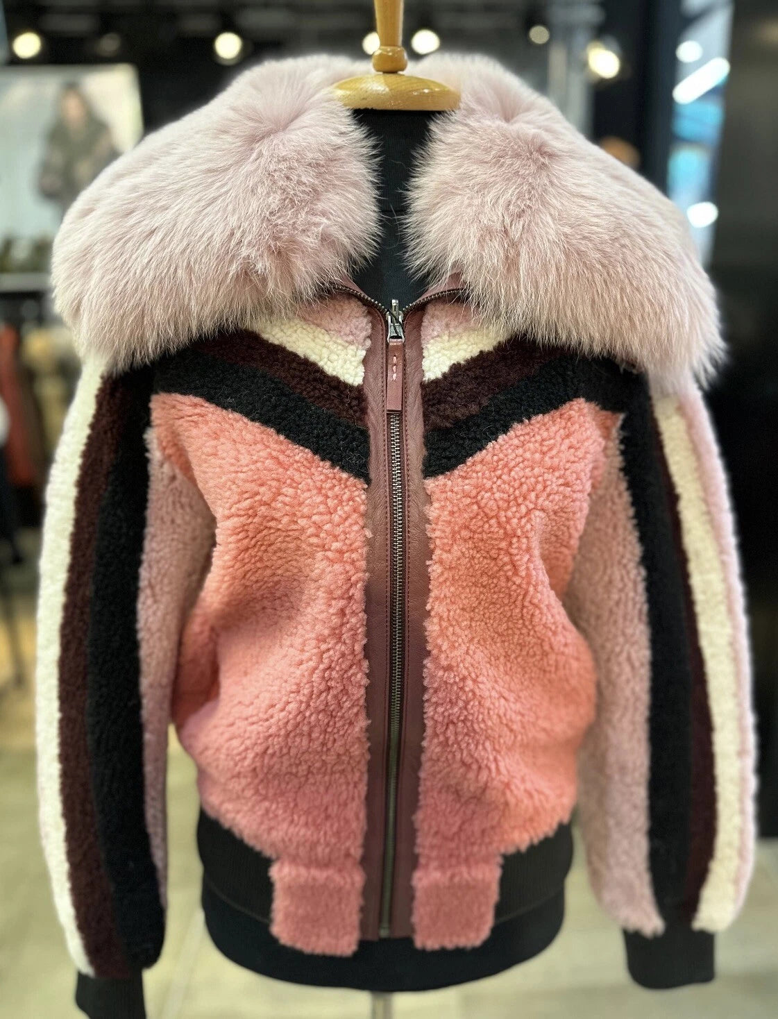 Bella - Sheepskin Shearling Coat With Fox Collar