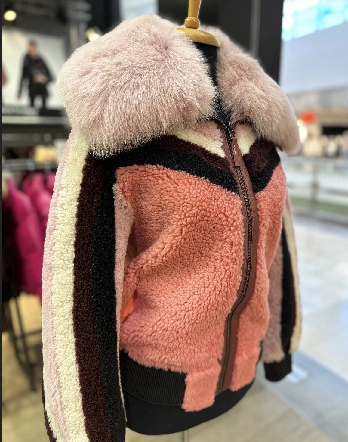 Bella - Sheepskin Shearling Coat With Fox Collar